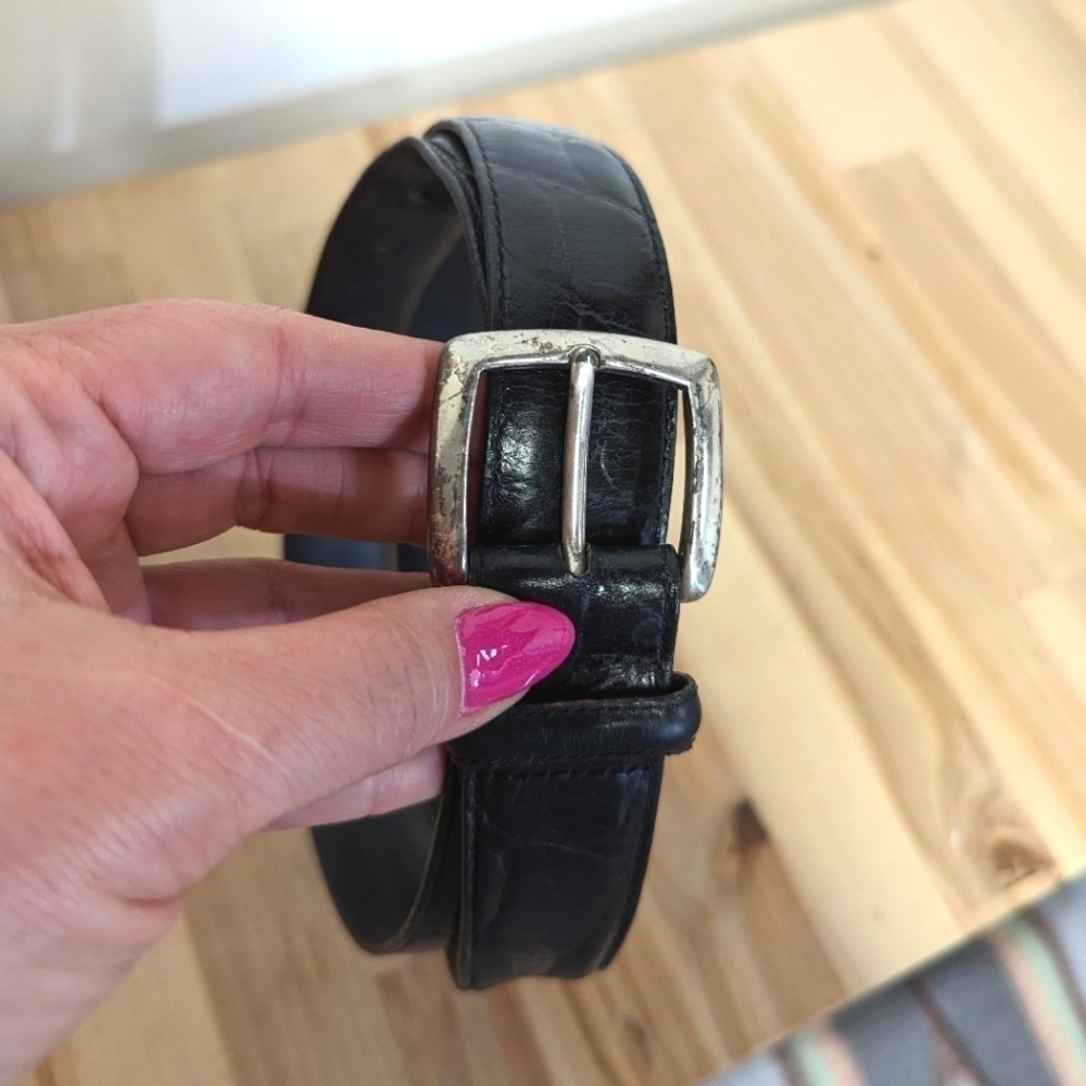 Men's Lands End Black Embossed Leather Belt 38